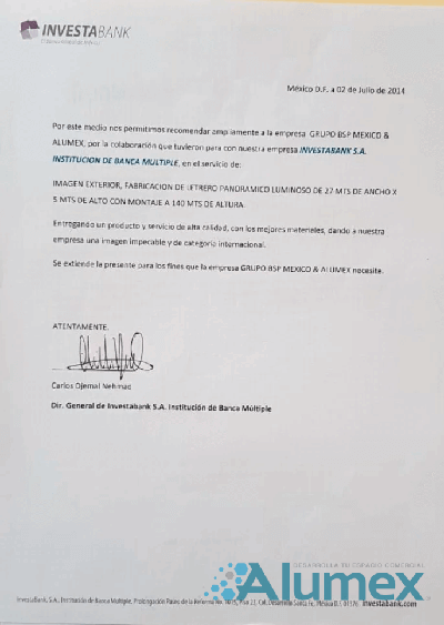 Carta Recomendación Grupo Bolsa Mexicana De Valores - Anuncios Luminosos México ALUMEX