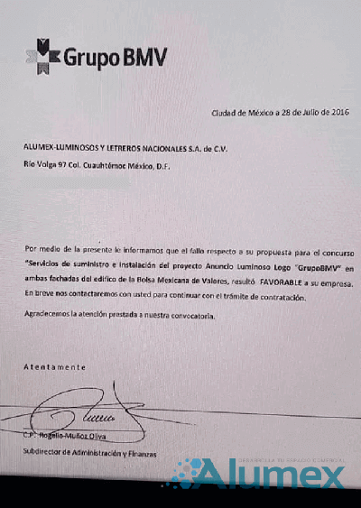 Carta Recomendación Grupo LOREAL - Anuncios Luminosos México ALUMEX